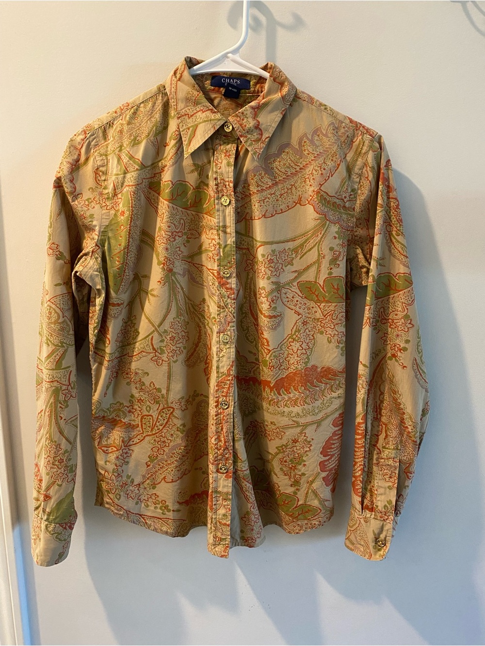Chaps Beige Shirt Jacket with Green and Orange Paisley Print